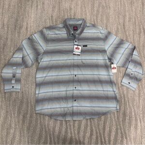 NWT Wrangler Outdoor Button Up Shirt Blue Stripe Logo Western Workwear Men’s 2XL